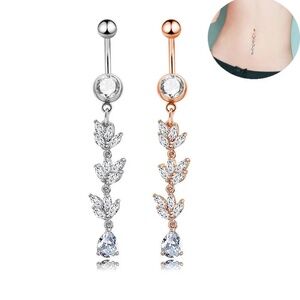 Crystal Triple Heart Rose Gold/Silver Belly Ring Dazzling Crystal Belly Ring, Bo
